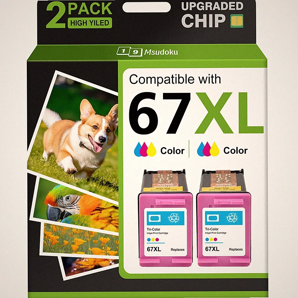 1C 67XL Color Ink Cartridges for HP 67 Ink XL Deskjet 2855e 2700e 4155e printer