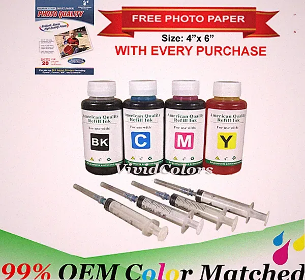 4x100ml Refill ink HP 67 67XL DeskJet 1255 2755 2752 2732 4155 4152 4140