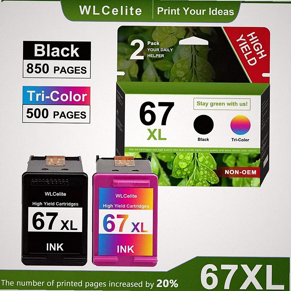 67XL Ink Cartridge Black/Color Combo Pack Compatible for HP Works DeskJet 1255
