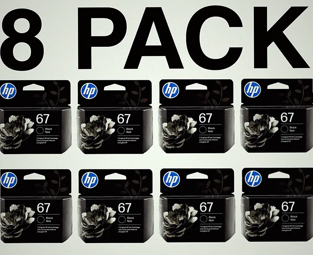 8X BUNDLE HP 67 Black Ink Cartridge - DeskJet & Envy - Instant Ink Eligible