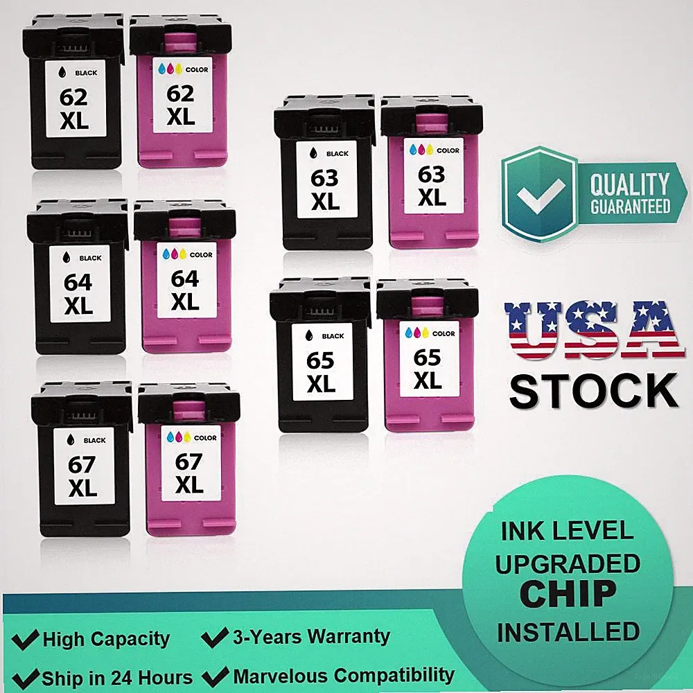 Combo Black Color Ink Cartridges 67XL 65XL 63XL 62XL 64XL for HP Printer Lot