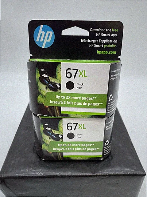 HP 67XL Black High-Yield Ink Cartridge, 3YM57AN, 2 Pack