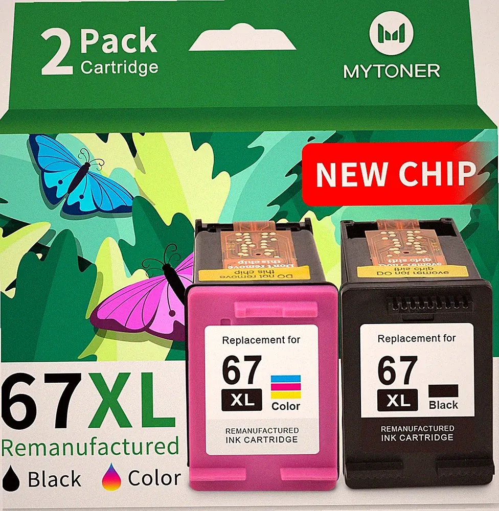 MYTONER 67XL HP Printer Ink Replacement for HP Ink 67 Black/Color Combo Pack HP