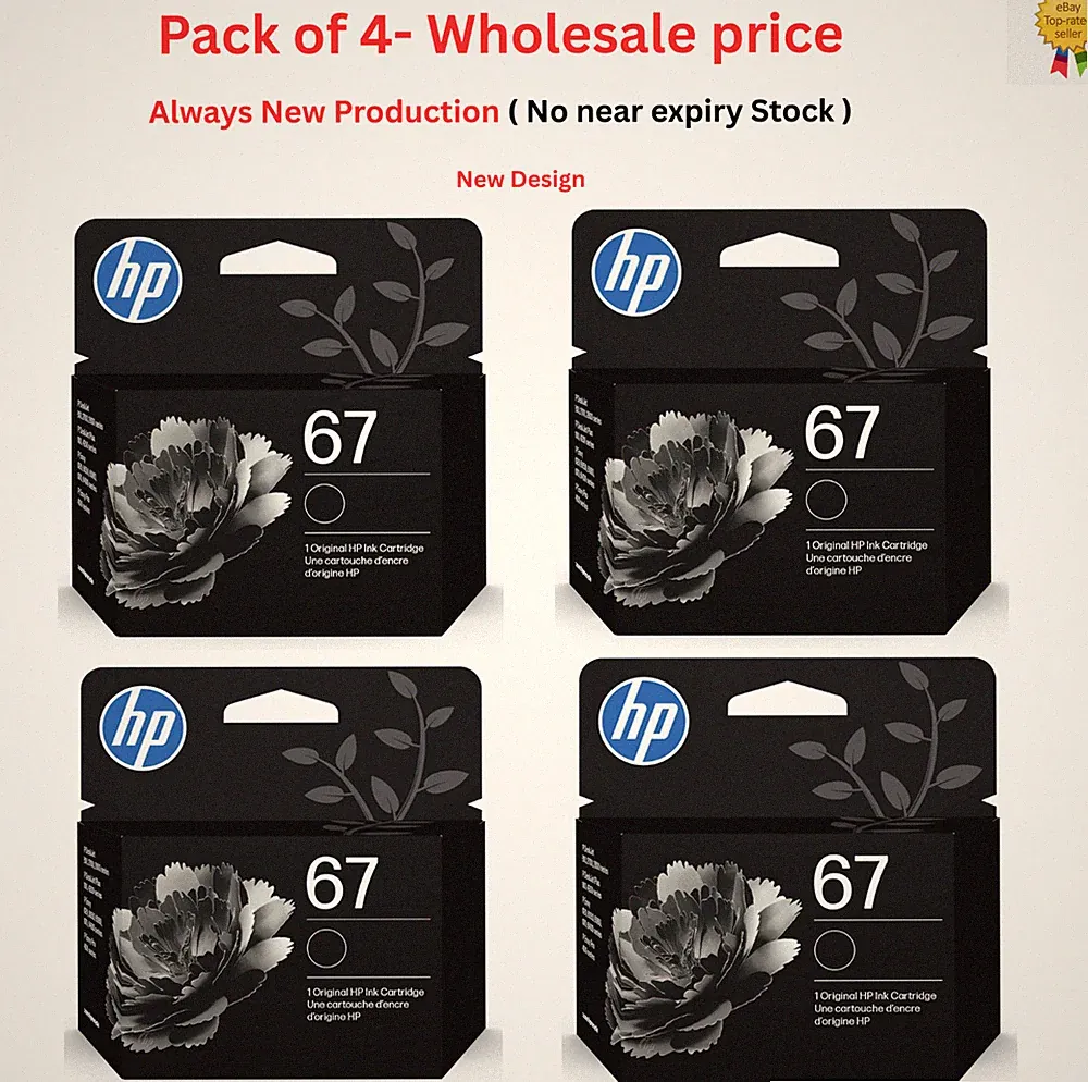 Pack of 4 HP 67 Black Original Ink Cartridge, ~120 pages, 3YM56AN- LIMITED OFFER