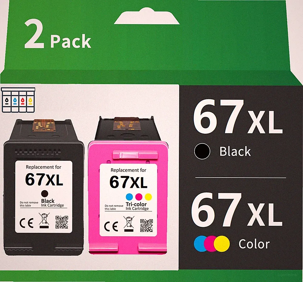 Replacement for HP 67XL Black & Tri-Color Ink Cartridges HP Envy Photo 6052
